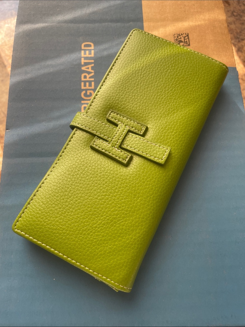 Hermes Lime Green Leather Long Wallet with H Tab